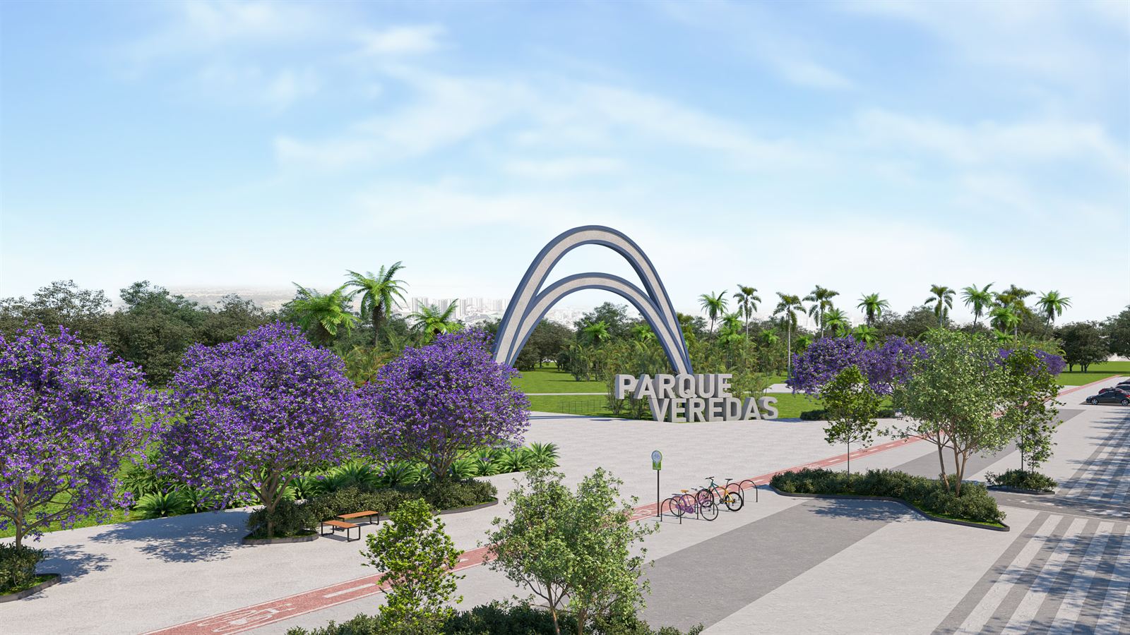 Perspectiva ilustrada do pórtico de entrada do Parque Veredas
