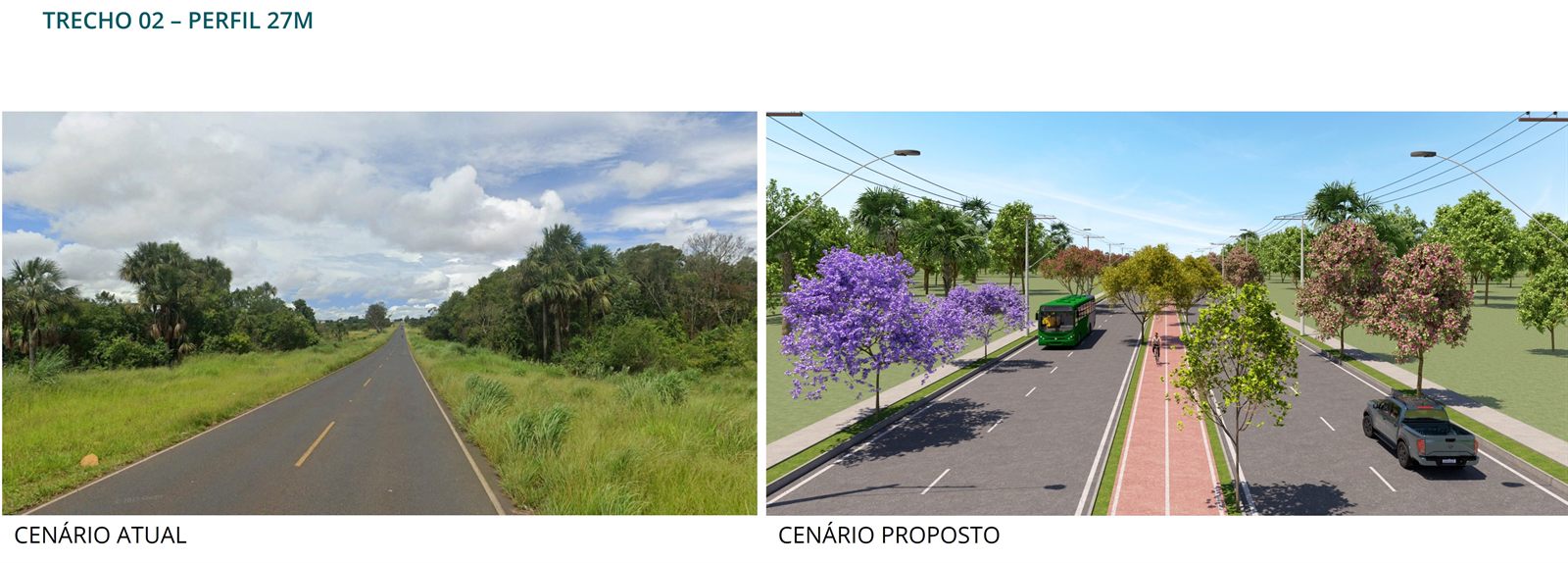 Comparativo do trecho 02 com perfil de 27 metros: cenário atual e cenário proposto