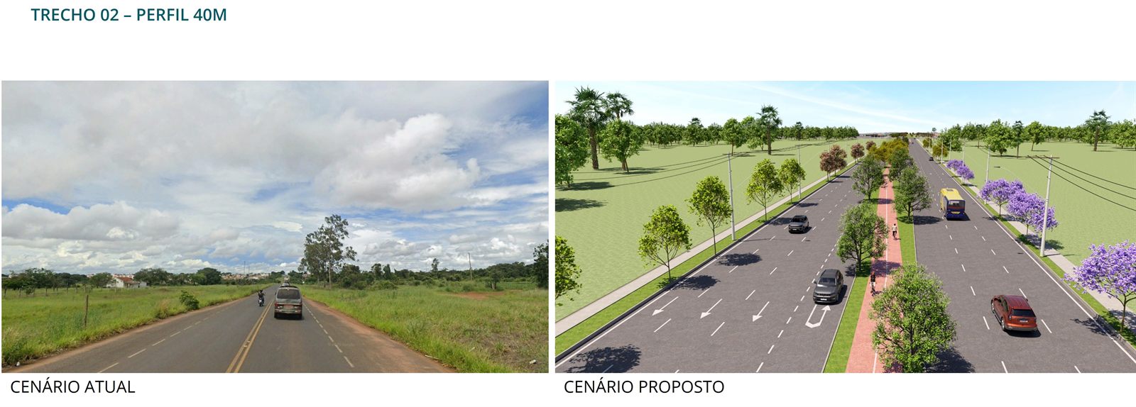 Comparativo do trecho 02 com perfil de 40 metros: cenário atual e cenário proposto